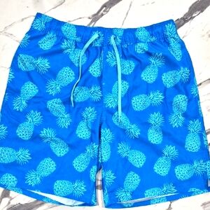 NWOT Old Navy Pineapple Swim Trunks, Blue Medium